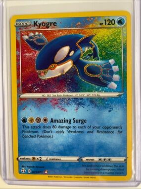 Pokemon Kyogre Holographic Card - Blue, Yellow